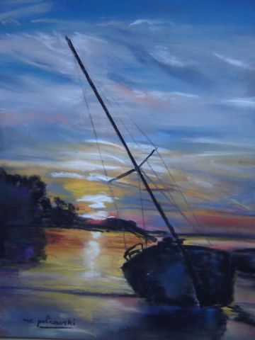 coucher de soleil � Tr�gastel 1 (s�rie bleue) - Peinture - Mc Palcowski-Collin