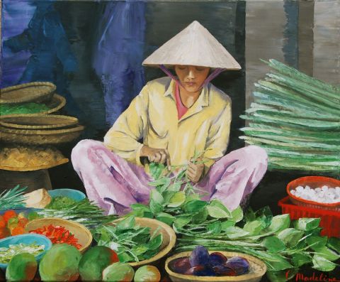 Kim au march� - Peinture - Catherine MADELINE