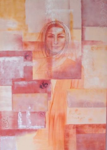 Femme au foulard - Peinture - Brigitte Jeanneau