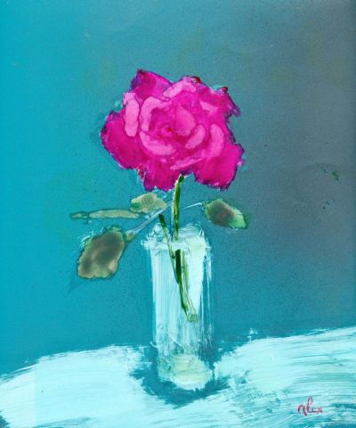 fleur rose dansun verre - Peinture - Alex