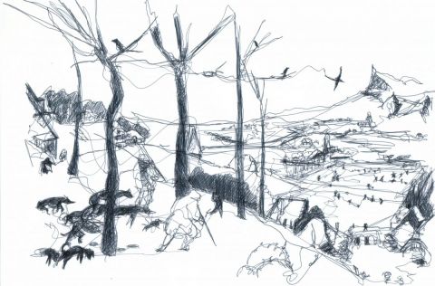 chasseurs dans la neige - Dessin - nicolas bernaoui