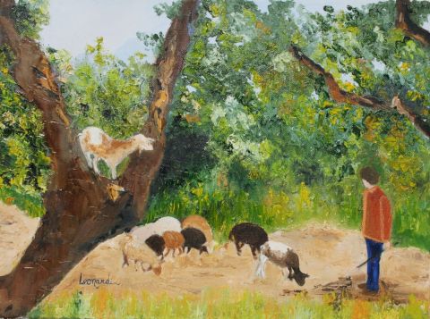 le berger et ses moutons - Peinture - emilie leonardi