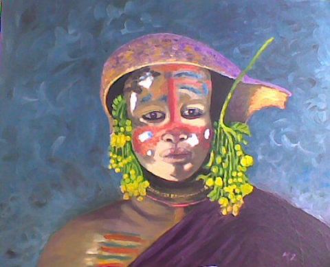 enfant de la tribu des omo - Peinture - martine zendali
