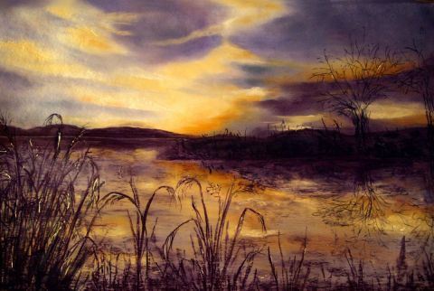 Cr�puscule sur le lac - Peinture - ghighi
