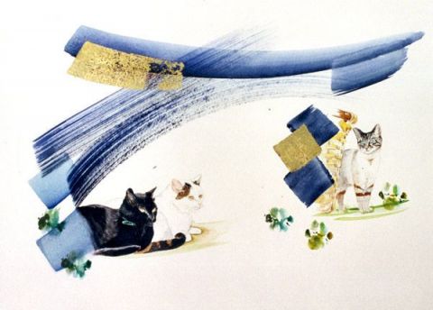 Les trois chats - Peinture - Max Roger GUEGUEN