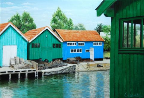 Maison verte Ol�ron - Peinture - Catherine MADELINE