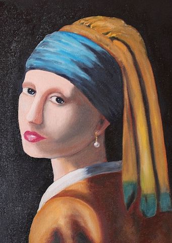Inspiré de la Jeune fille à la perle de Vermeer - Peinture - tipapillon