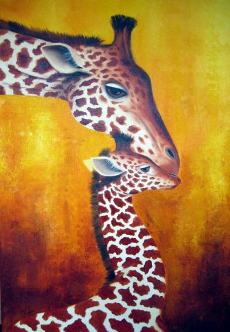 Tendrement Girafes - Peinture - MALOU