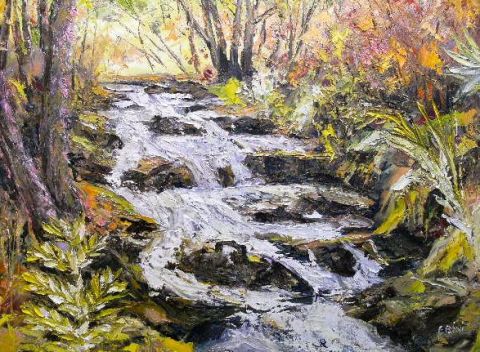 torrent en foret - Peinture - litalien
