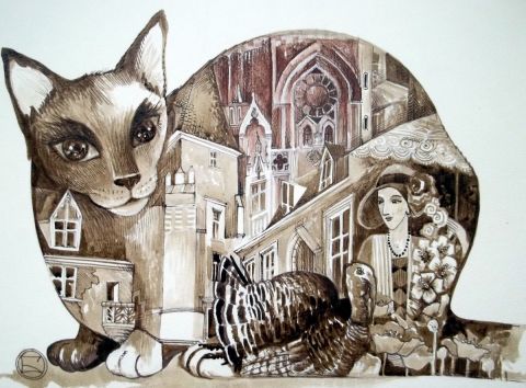SEPIA CHAT - Peinture - OXANA ZAIKA