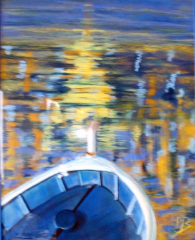 bateau sur l'eau - Peinture - louise bressange