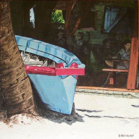 L'artiste Delphine Bothuan - Barque bleue sur la plage