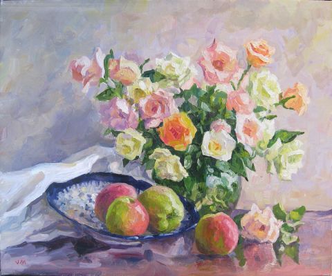 Les roses et les pommes - Peinture - Manukyan Vachagan