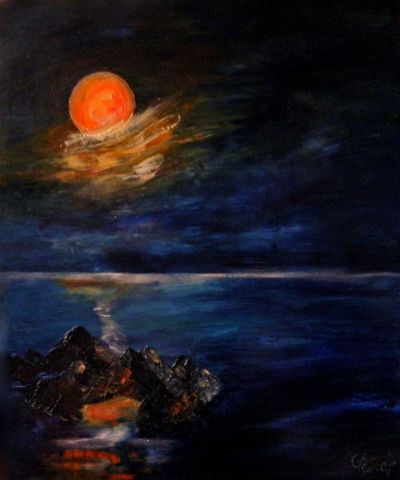 PEINTURE de LUNE ...  NUIT COLOREE - Peinture - monemaier