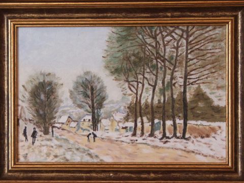 L'artiste Mounette - paysage sous la neige d'après Sisley