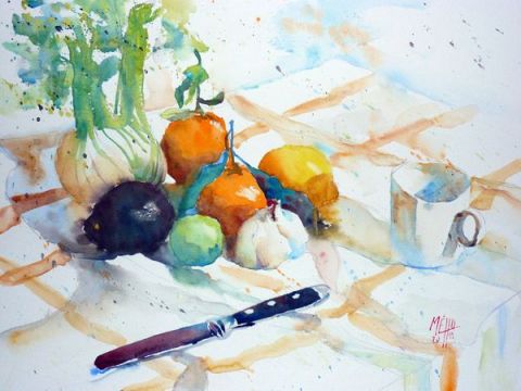 Nature morte au fenouil et clémentines - Peinture - Andre Mehu
