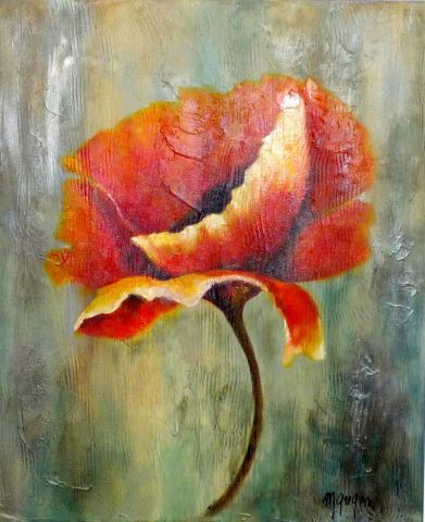 Coquelicot orange sur toile trait�e fa�on bois - Peinture - MARTINE GREGOIRE