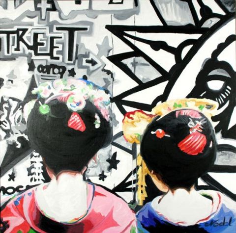 geishas graffittis - Peinture - CLOTILDE NADEL