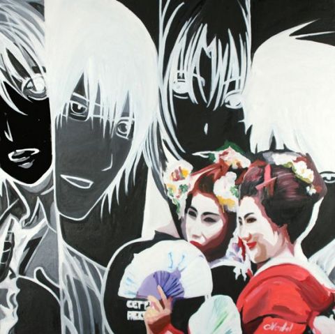 geisha eventails - Peinture - CLOTILDE NADEL