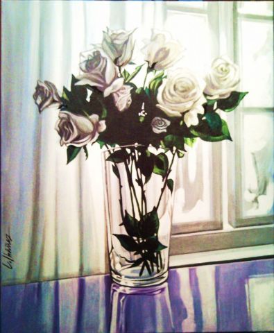 rosas blancas en contraste - Peinture - LUIS IBAGNEZ