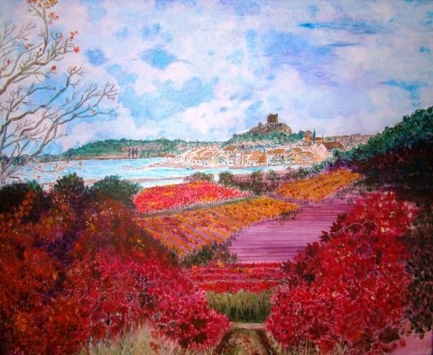 Les vignes en automne à Gruissan - Peinture - Catherine James