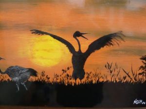 Voir cette oeuvre de gilbert nguyen thanh: les cigogne au coucher du soleil 