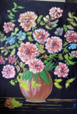 L'artiste Berni - fleurs vase brun