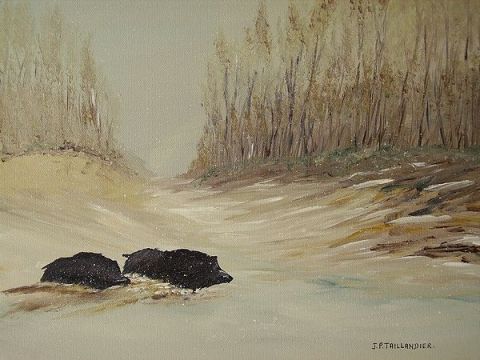 SANGLIERS DANS LA NEIGE - Peinture - J-PAUL TAILLANDIER