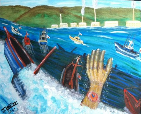 Fukushima : arrivée du tsunami - Peinture - LAFFITTE Jacky