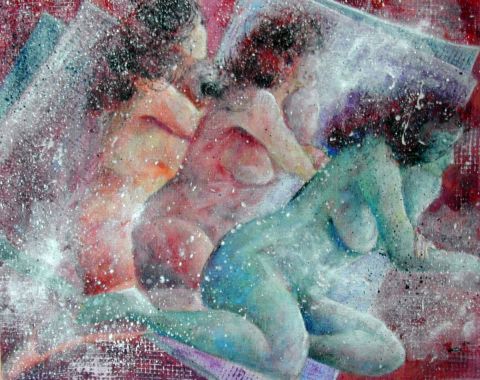 Trois femmes nues en rouge - Peinture - Annakarin