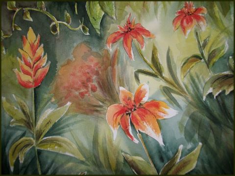 fleurs tropicales - Peinture - valerie CROCHARD