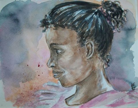 la jeune fille en rose - Peinture - valerie CROCHARD