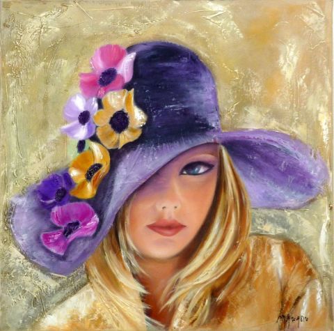 FLEURS ET CHAPEAU - Peinture - MARTINE GREGOIRE