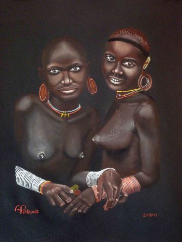 Abeba et Desta jeunes �thiopiennes - Peinture - ALAIN PESTOURIE