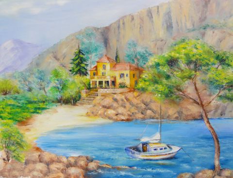Une villa au bord de mer - Peinture - Eugenia