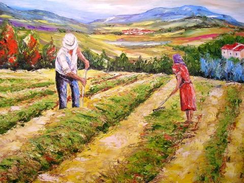 Travail dans les  champs - Peinture - litalien
