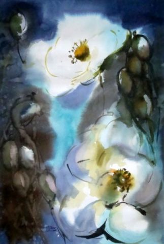 Les anemones blanches  - Peinture - Thaline 