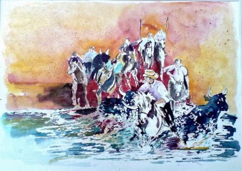 sc�ne camarguaise - Peinture - atelier mauve