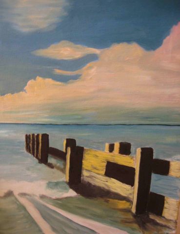 ponton au soleil couchant  - Peinture - Maryaude