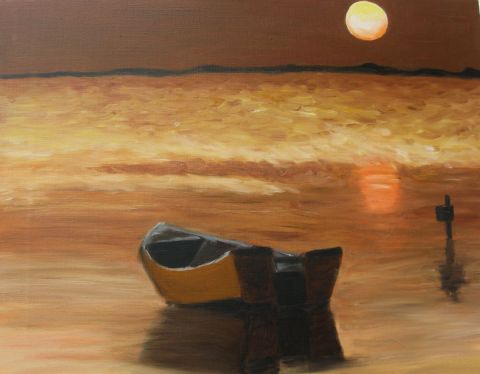 Barque au soleil couchant - Peinture - Maryaude