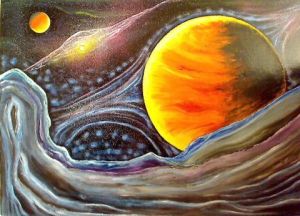 Peinture de georgeshrg: Planète   Jupiter (2 ) et  Galaxies L 65  X  H  46  P 2 