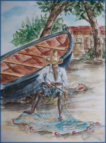 le p�cheur et son filet - Peinture - valerie CROCHARD