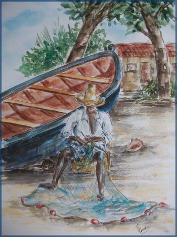 le pêcheur et son filet - Peinture - valerie CROCHARD