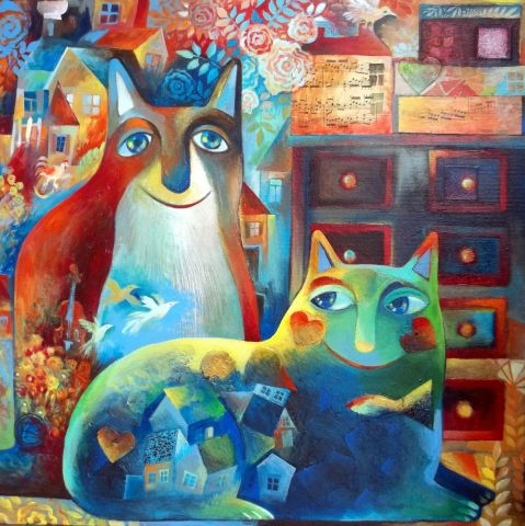 LES CHATS DE CHAGALL - Peinture - OXANA ZAIKA