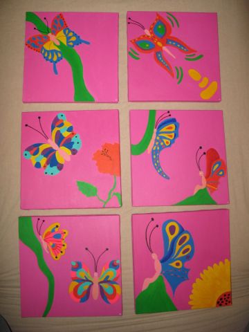 L'artiste emma - papillons fond rose 