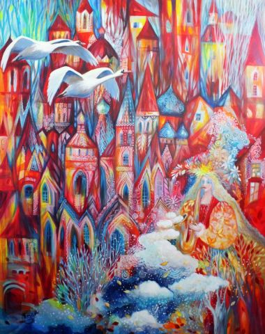 Silencieuse  ,se pose sur le chemin l'automne en feuilles - Peinture - OXANA ZAIKA