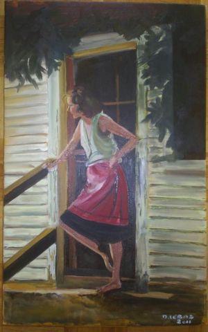 femme devant la porte de sa maison - Peinture - danielle lebas