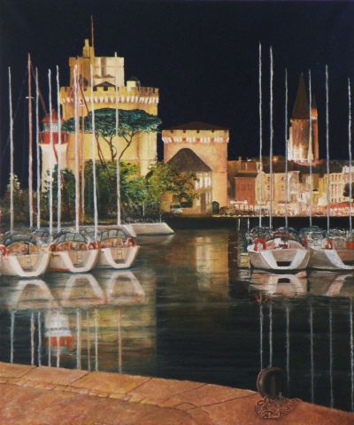 Balade le soir sur le port - Peinture - Frank GODILLE
