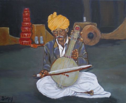 Joueur de Kamayacha en Indes - Peinture - DIMEY