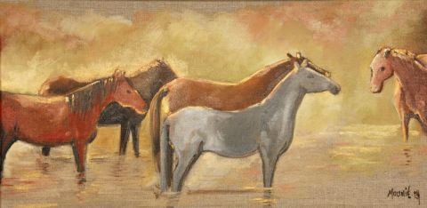 chevaux d'or - Peinture - Chrystine Mounie